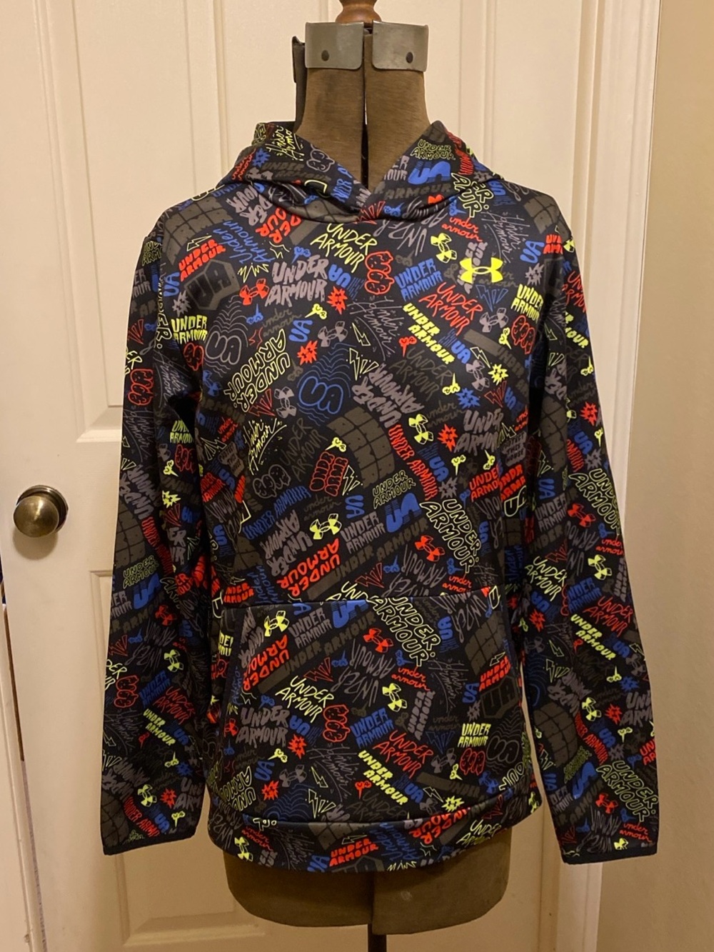 Under Armour Kids Black Hoodie with Multicolor Graphic Print -J22